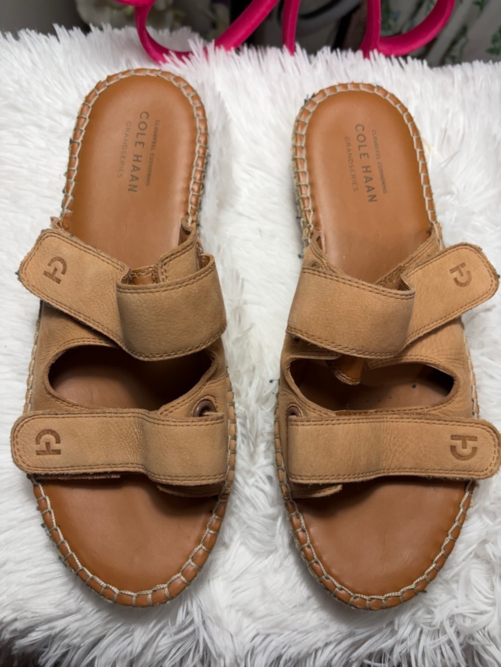 Cole Haan Tan Leather Double-Strap Slide Sandals - Picture 1 of 8